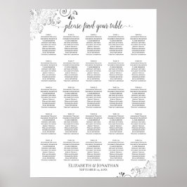 25 Tafel Lacy Silver Wedding Seating Chart White Poster
