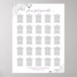 25 Tafel Lacy Wedding Seating Chart White Lavender Poster