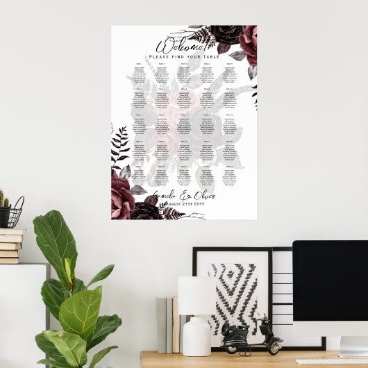 25 Tafel Landelijke Bourgondië Roos Bloemstuk ZITP Poster (Thuiskantoor)