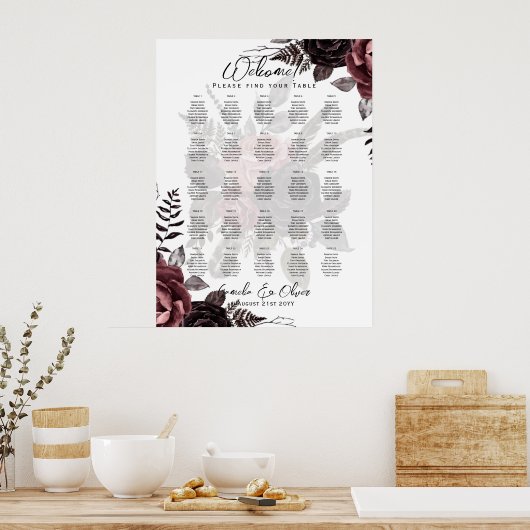 25 Tafel Landelijke Bourgondië Roos Bloemstuk ZITP Poster (Keuken)