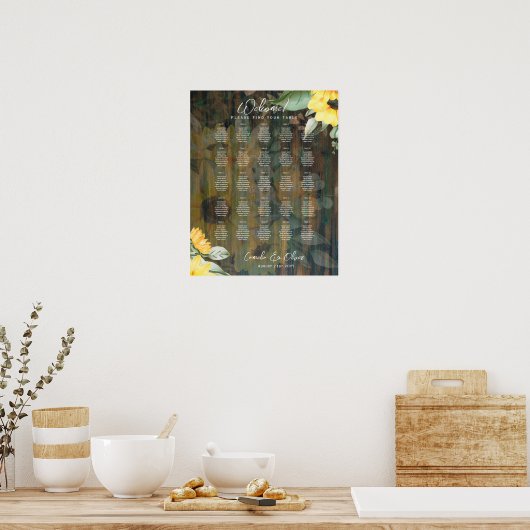 25 Tafel Rustiek Hout ZONNEBLOEMEN FOTO ZITTEN Poster (Keuken)