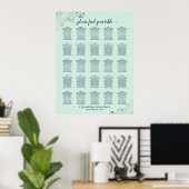 25 Tafelmarine en Mint Green Wedding Seating Chart Poster (Thuiskantoor)