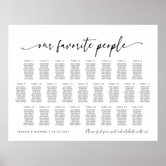 25 Tafels Onze favoriete Mensen Zitschema Plan Poster (Voorkant)