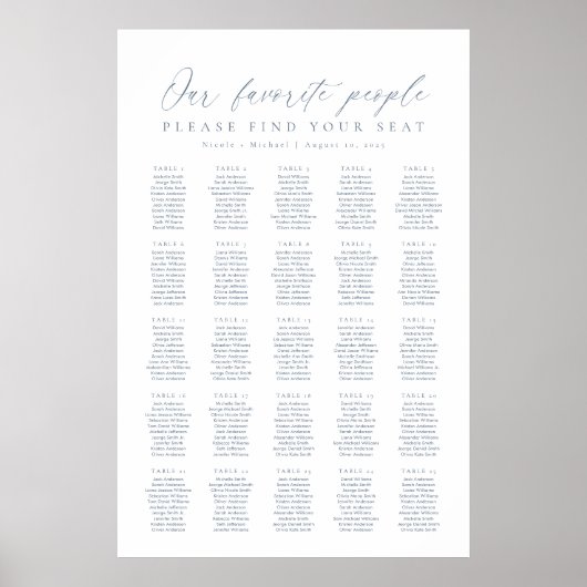 25 Tafels Onze Favoriete Mensen Zittinglijst Poster (Voorkant)