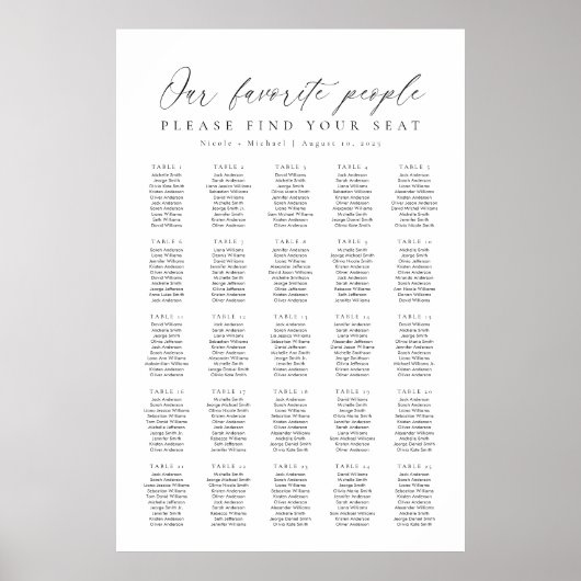 25 Tafels Onze Favoriete Mensen Zittinglijst Poster (Voorkant)