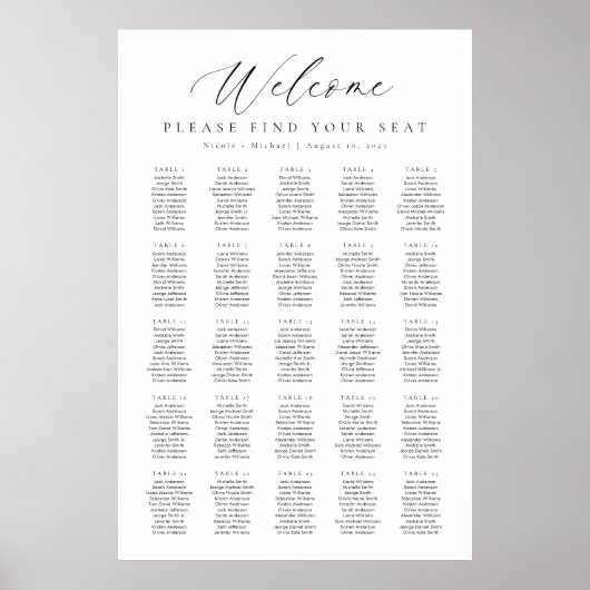 25 Tafels Welkom Zitplaatskaart Poster (Voorkant)