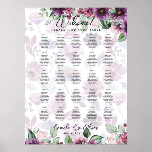 25 TEKST VAN DE ZITPLAATS VAN Paarse Floral Poster (Voorkant)