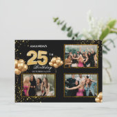 25 th Birthday Gold Silver Black Balloons Kaart (Staand voorkant)