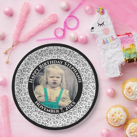 25 Uw foto Willekeurige nummerpatroon zwart/wit Papieren Bordje (Feest)