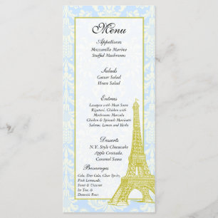 25 Wedding in Paris Blue Damask Menu Labels