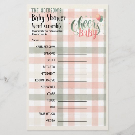 25 x 2 Proost op Baby Sage Perzik Gingham GAMES Flyer (Voorkant)