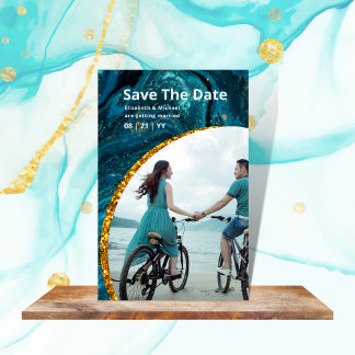 25 X 'Magnetic Agate Gold PHOTO Wedding SAVE DATES Magnetisch Visitekaartje