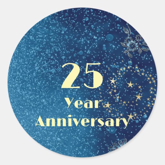 25 Year Anniversary Bond & Seal Sparkling Blue  Ronde Sticker (Voorkant)