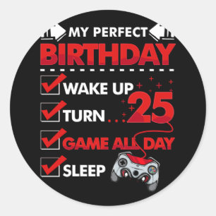 25 Year Old Gamer Boy 25th Perfect Birthday Gaming Ronde Sticker