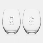 25 Years Wedding Anniversary with Names Wijnglas Zonder Voet (Voorkant)