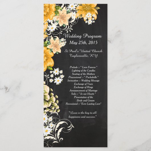 25 Yellow Rose Chalkboard Wedding Programs Programmakaart (Voorkant)