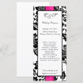 25 Zwart/Hot Roze Bloemen Damask Trouwprogramma's Programmakaart (Voorkant / Achterkant)