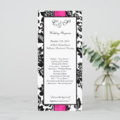 25 Zwart/Hot Roze Bloemen Damask Trouwprogramma's Programmakaart (Staand voorkant)