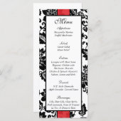 25 Zwart/Rood Bloemen Damast Trouwmenu Menu (Voorkant / Achterkant)