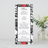 25 Zwart/Rood Bloemen Damast Trouwmenu Menu (Staand voorkant)