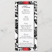 25 Zwart/Rood Bloemen Damast Trouwmenu Menu (Voorkant)