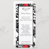 25 Zwart/Rood Bloemen Damast Trouwprogramma's Programmakaart (Voorkant / Achterkant)