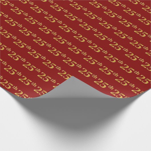 25e (25e) keer rood, Faux Gold Cadeaupapier (Hoek)