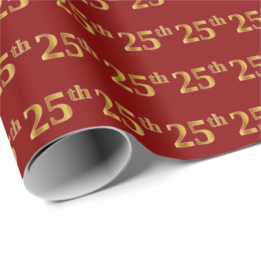 25e (25e) keer rood, Faux Gold Cadeaupapier (Rol Hoek)