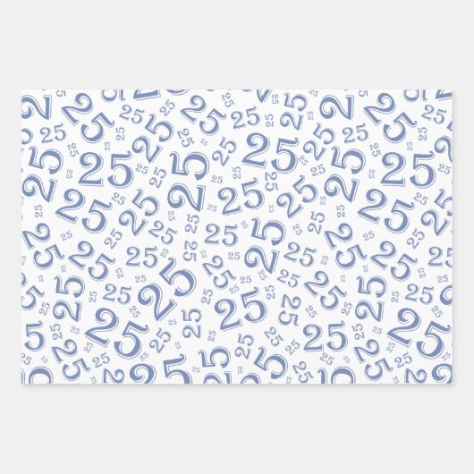 25e Birthday Blue Random Number Pattern 25 Inpakpapier Vel (Voorkant 2)