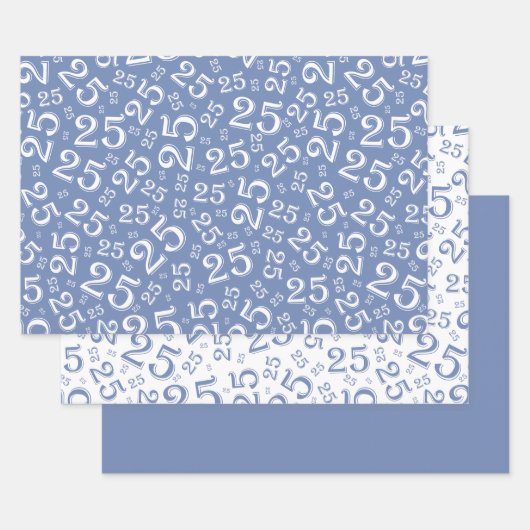 25e Birthday Blue Random Number Pattern 25 Inpakpapier Vel (Set)