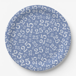 25e Birthday Blue Random Number Pattern 25 Papieren Bordje
