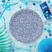 25e Birthday Blue/White Random Number Pattern Papieren Bordje (Feest)