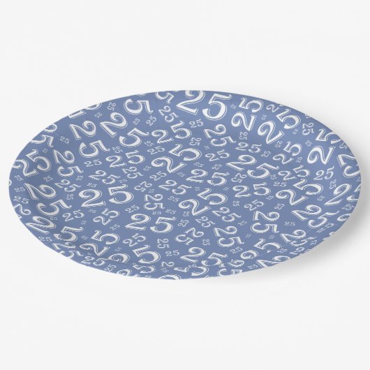 25e Birthday Blue/White Random Number Pattern Papieren Bordje (Gekanteld)