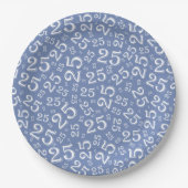 25e Birthday Blue/White Random Number Pattern Papieren Bordje (Voorkant)