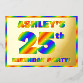 25e Birthday Party — Fun, regenboogspectrum "25" Folie Uitnodiging (Voorkant)