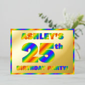 25e Birthday Party — Fun, regenboogspectrum "25" Folie Uitnodiging (Staand Voorkant)