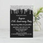 25e Black and Silver Surprise Jubileum Party Kaart (Staand voorkant)