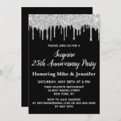 25e Black and Silver Surprise Jubileum Party Kaart (Voorkant / Achterkant)