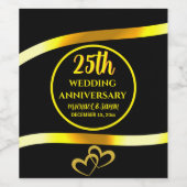 25e Black Gold Modern Wedding Jubileum Party Wijn Etiket (Enkel label)
