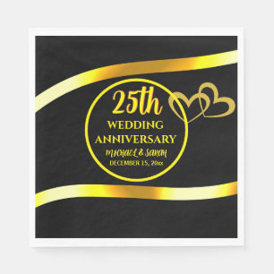 25e Black Gold Wedding Jubileum Modern Heart Servet