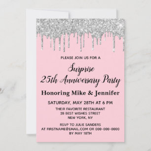 25e Blush Pink Silver Surprise Jubileum Party Kaart