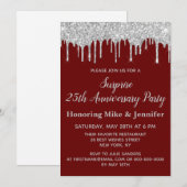 25e Bourgogne & Silver Surprise Jubileum Party Kaart (Voorkant / Achterkant)