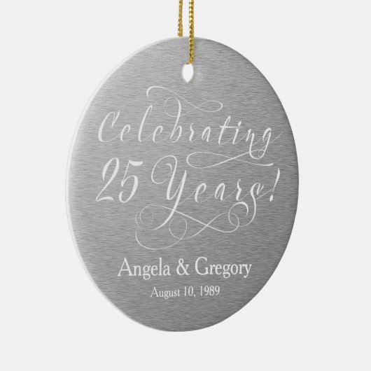 25e bruiloft Jubileum 25 Zilver Wit Keramisch Ornament (Rechts)