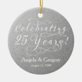 25e bruiloft Jubileum 25 Zilver Wit Keramisch Ornament (Voorkant)