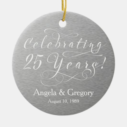 25e bruiloft Jubileum 25 Zilver Wit Keramisch Ornament (Voorkant)