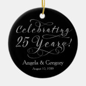 25e bruiloft Jubileum 25 Zilver Zwart Keramisch Ornament (Voorkant)