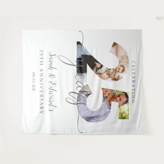 25e bruiloft Jubileum 2 foto achtergrond Wandkleed (Voorkant (horizontaal))