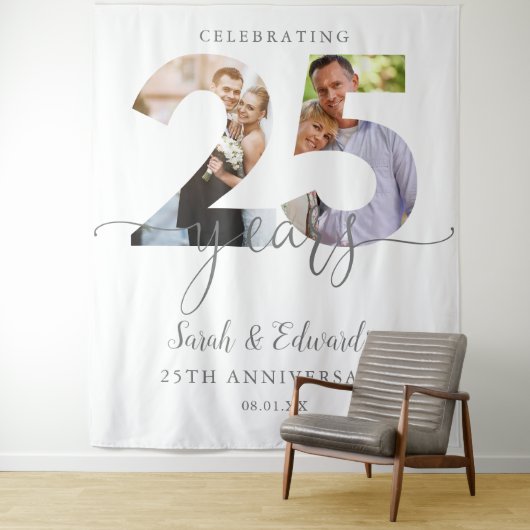 25e bruiloft Jubileum 2 foto achtergrond Wandkleed (In situ)