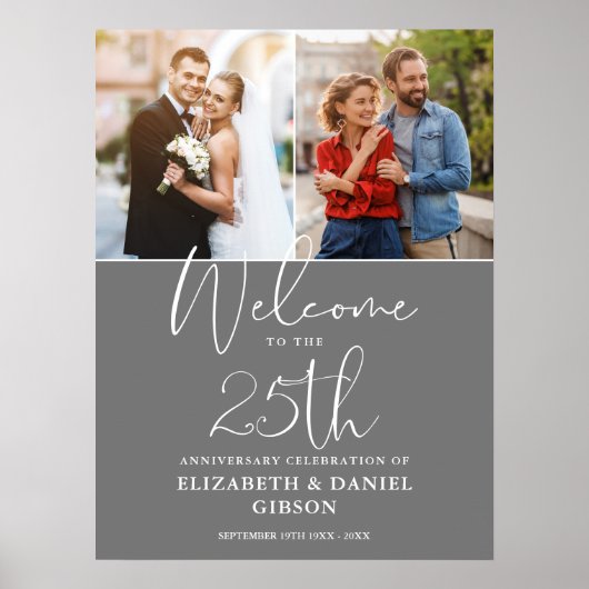 25e bruiloft Jubileum 2 Foto Welkom Teken Poster (Voorkant)