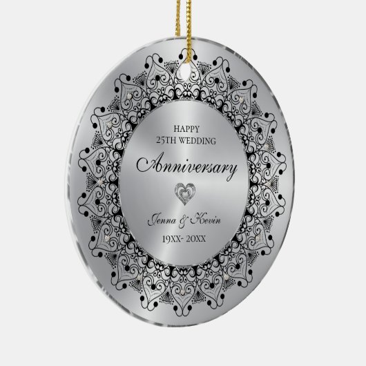 25e bruiloft Jubileum BlackMandala op goud Keramisch Ornament (Rechts)